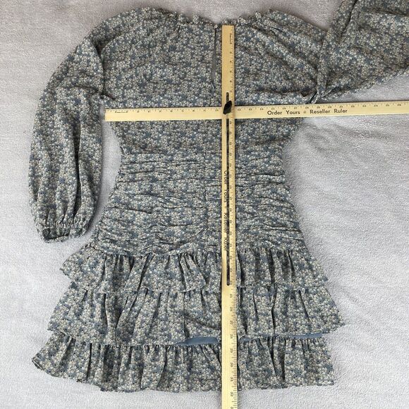 ASTR The Label Tiered Ruffle Mini Dress Women's Size Medium Blue Multi Floral - Picture 9 of 16
